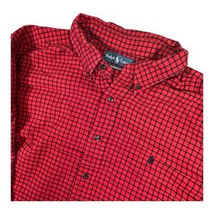 Ralph Lauren Classic Mens XXL Red Black Check Lightweight‎ Flannel Button Shirt